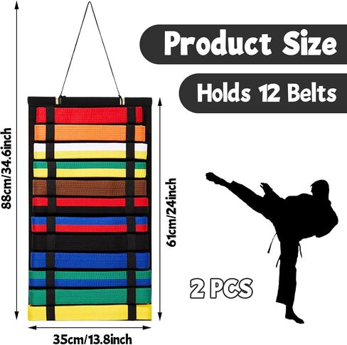 SHUESS 2 PCS Karate Belt Display Rack Holds 12 Belts, Hanging Taekwondo Belt Display Felt Martial Arts Belt Display with Bamboo Frame for Martial Art Learner, Foldable Easy to Carry in Saudi Arabia