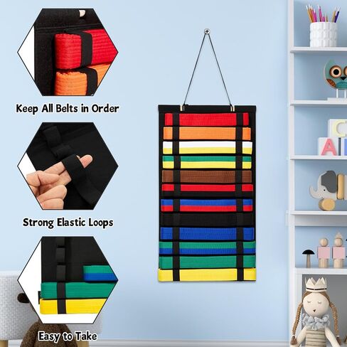 SHUESS 2 PCS Karate Belt Display Rack Holds 12 Belts, Hanging Taekwondo Belt Display Felt Martial Arts Belt Display with Bamboo Frame for Martial Art Learner, Foldable Easy to Carry in Saudi Arabia