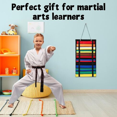 SHUESS 2 PCS Karate Belt Display Rack Holds 12 Belts, Hanging Taekwondo Belt Display Felt Martial Arts Belt Display with Bamboo Frame for Martial Art Learner, Foldable Easy to Carry in Saudi Arabia