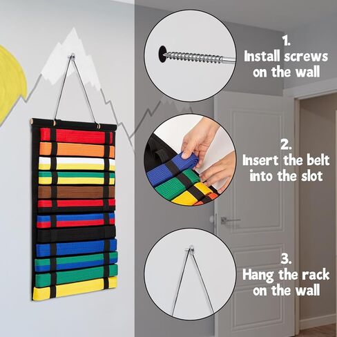 SHUESS 2 PCS Karate Belt Display Rack Holds 12 Belts, Hanging Taekwondo Belt Display Felt Martial Arts Belt Display with Bamboo Frame for Martial Art Learner, Foldable Easy to Carry in Saudi Arabia