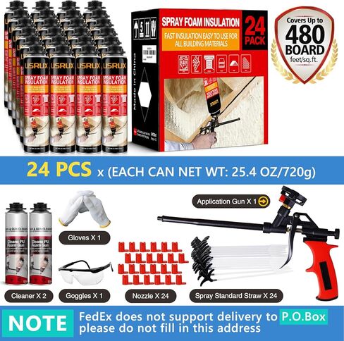 طقم عزل رغوة الرش (24 PK Kit-250 أوقية) ، تغطي رغوة رش الخلايا المغلقة حتى 480 قدم مربع. توسيع مانع التسرب لعزل الحرارة الصوتية ، بما في ذلك السلاح والنظافة in Kuwait