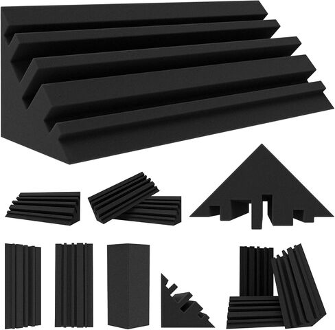 TroyStudio Bass Traps - 12 Pcs 4 X 4 X 12 Inches Dense Thick Studio Bass Foam Corner, Acoustic Treatment Panel Absorbing Echo Reverb, Low Frequency Sound Absorber for Music Room Home Recording Studio in Saudi Arabia