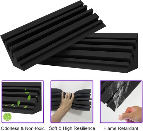 TroyStudio Bass Traps - 12 Pcs 4 X 4 X 12 Inches Dense Thick Studio Bass Foam Corner, Acoustic Treatment Panel Absorbing Echo Reverb, Low Frequency Sound Absorber for Music Room Home Recording Studio in Saudi Arabia