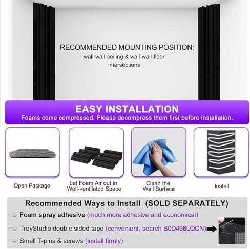 TroyStudio Bass Traps - 12 Pcs 4 X 4 X 12 Inches Dense Thick Studio Bass Foam Corner, Acoustic Treatment Panel Absorbing Echo Reverb, Low Frequency Sound Absorber for Music Room Home Recording Studio in Saudi Arabia