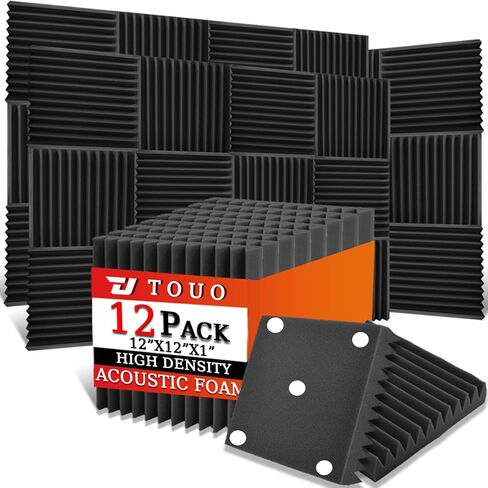 12 Pack Acoustic Panels – Sound Proof Foam Panels for Wall 12"x12"x1", Flame Retardant Wedge Acoustic Foam, High-Density Sound Absorbing Panels for Home Studio(Black, 1" Thick 12 Pack) in Saudi Arabia