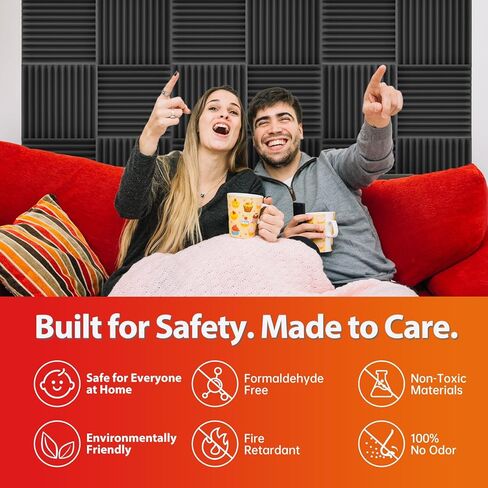 12 Pack Acoustic Panels – Sound Proof Foam Panels for Wall 12"x12"x1", Flame Retardant Wedge Acoustic Foam, High-Density Sound Absorbing Panels for Home Studio(Black, 1" Thick 12 Pack) in Saudi Arabia