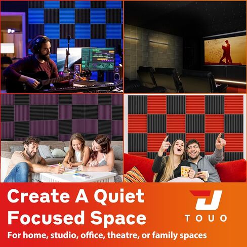12 Pack Acoustic Panels – Sound Proof Foam Panels for Wall 12"x12"x1", Flame Retardant Wedge Acoustic Foam, High-Density Sound Absorbing Panels for Home Studio(Black, 1" Thick 12 Pack) in Saudi Arabia