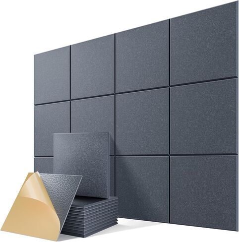 22 Pack Self-Adhesive Acoustic Panels, 12" X 12" X 0.4" High-Density Sound Proof Foam Panels for Walls, Soundproof Wall Panels for Home & Office (Black) in Saudi Arabia