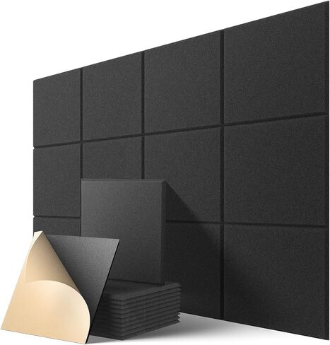 22 حزمة ألواح صوتية ملصقات ذاتية ، 12 "× 12" × 0.4 "ألواح رغوة صوتية عالية الكثافة للجدران ، لوحات الجدران المقاومة للصوت للمنزل والمكاتب (أسود) in Kuwait