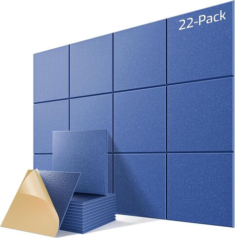 22 حزمة ألواح صوتية ملصقات ذاتية ، 12 "× 12" × 0.4 "ألواح رغوة صوتية عالية الكثافة للجدران ، لوحات الجدران المقاومة للصوت للمنزل والمكاتب (أسود) in Kuwait