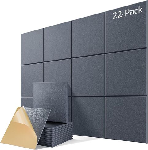 22 حزمة ألواح صوتية ملصقات ذاتية ، 12 "× 12" × 0.4 "ألواح رغوة صوتية عالية الكثافة للجدران ، لوحات الجدران المقاومة للصوت للمنزل والمكاتب (أسود) in Kuwait