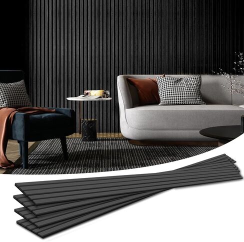 Art3d 2-Pack 104 "x 15.75" ألواح الجدران والسقف الخشبية الصوتية، لوحات امتصاص الصوت الحديثة المخددة، الجوز الداكن in Kuwait