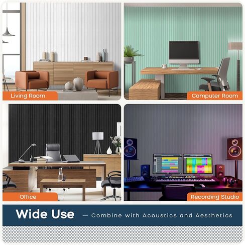 بوبوس 6 حزمة الألواح الصوتية الكبيرة ، 48 × 12 بوصة مقاومة للصوت للجدران ، لوحات الجدران الصوتية اللاصقة ، لوحات صوتية مزخرفة لمكتب الاستوديو المنزل (أسود 01) in Kuwait