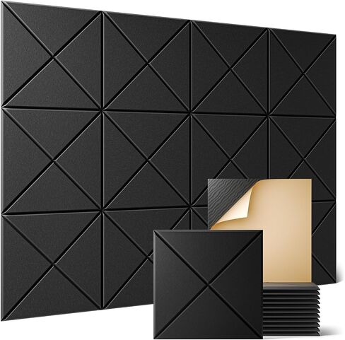 Sonicism 12 Pack Acoustic Wall Panels with Self-Adhesive, 12" X 12" X 0.4" Sound Proof Foam Panels, Decorative Soundproof Wall Panels, Sound Proof Absorbing Tiles for Home & Offices, Black in Saudi Arabia
