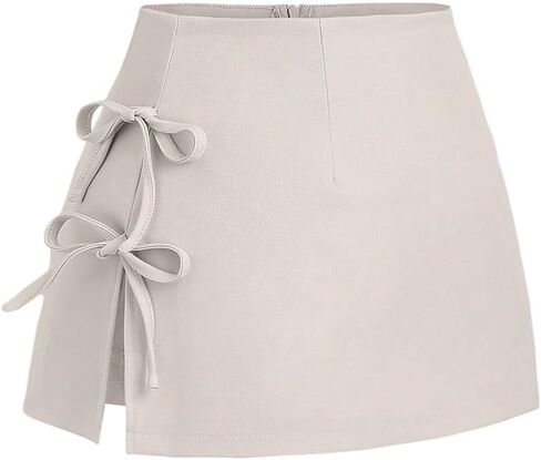 Milumia Women's Bow Knot Side Split Mini Skirt Sexy Flare Hem A Line Going Out Skorts in Saudi Arabia