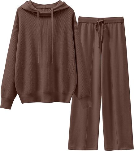 ANRABESS Women 2 Piece Outfits Sweater Sets Loose Long Sleeve Hoodies Knit Pullover Wide Leg Pants 2025 Fall Lounge Sweatsuit in Saudi Arabia