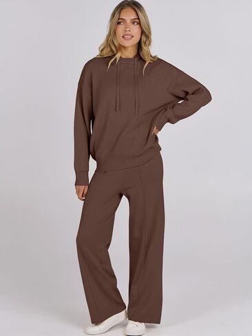 ANRABESS Women 2 Piece Outfits Sweater Sets Loose Long Sleeve Hoodies Knit Pullover Wide Leg Pants 2025 Fall Lounge Sweatsuit in Saudi Arabia
