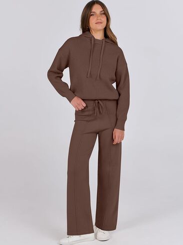 ANRABESS Women 2 Piece Outfits Sweater Sets Loose Long Sleeve Hoodies Knit Pullover Wide Leg Pants 2025 Fall Lounge Sweatsuit in Saudi Arabia