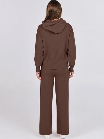 ANRABESS Women 2 Piece Outfits Sweater Sets Loose Long Sleeve Hoodies Knit Pullover Wide Leg Pants 2025 Fall Lounge Sweatsuit in Saudi Arabia