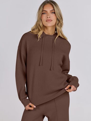 ANRABESS Women 2 Piece Outfits Sweater Sets Loose Long Sleeve Hoodies Knit Pullover Wide Leg Pants 2025 Fall Lounge Sweatsuit in Saudi Arabia