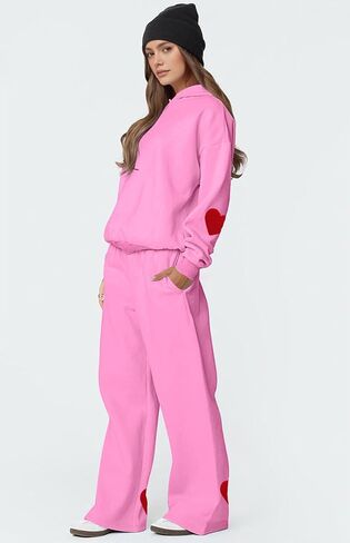 Etcyy New Womens 2 قطعة صالة مجموعات القوس تقليم هوديي مجموعة السقوط الأزياء من النوع الثقيل الضخم الحجم in Kuwait