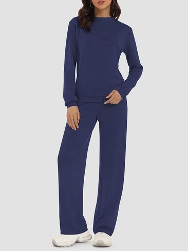 Women's 2 Piece Lounge Set Trendy Boat Neck Sweatshirt Wide Leg Pants Casual Outfits Travel Tracksuit Sets in Saudi Arabia