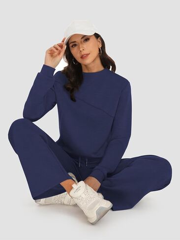 Women's 2 Piece Lounge Set Trendy Boat Neck Sweatshirt Wide Leg Pants Casual Outfits Travel Tracksuit Sets in Saudi Arabia