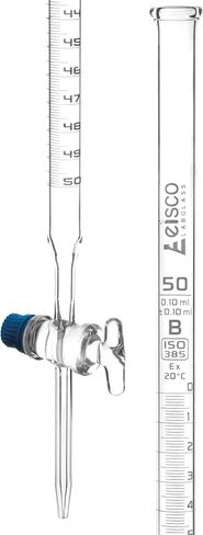 Eisco Lab Burtette ، 50 مل - الفئة B - Glass Key Stopcock - 0.10 مل من التخرج الأبيض - زجاج البورسليت in Saudi Arabia