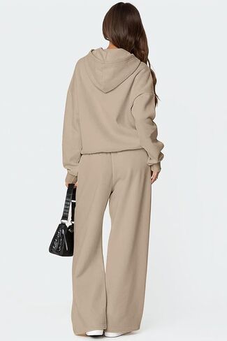 Etcyy New Womens 2 قطعة صالة مجموعات القوس تقليم هوديي مجموعة السقوط الأزياء من النوع الثقيل الضخم الحجم in Kuwait