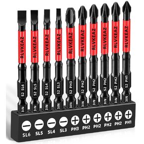 10 -PCS 3 "بتات مفك البراغي المغناطيسية الطويلة المجموعة: بتات فيليبس#1/#2/#3 ورأس زائف - S2 سبيكة الصلب ، 1/4" سد hex لسائق التأثير ، حفر الطاقة - Pro & DIY in Kuwait