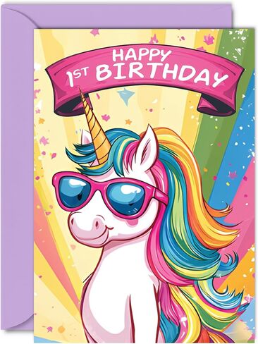 Stuff4 Adorable Unicorn 5th Birthday Greeting Card - Cute and Cool Design with Sunglasses - Ideal Keepsake for a 5-Year-Old Girl's Fifth Birthday Celebration - 5.7 x 5.7 Inches w/envelope in Saudi Arabia