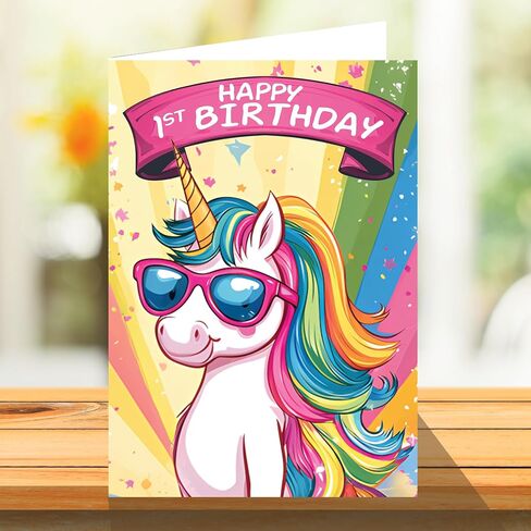 Stuff4 Adorable Unicorn 5th Birthday Greeting Card - Cute and Cool Design with Sunglasses - Ideal Keepsake for a 5-Year-Old Girl's Fifth Birthday Celebration - 5.7 x 5.7 Inches w/envelope in Saudi Arabia