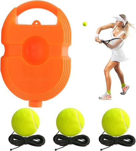 EMVANV Tennis Trainer Rebound Ball,with 3 String Balls Solo Tennis Training Equipment Portable Tennis Practice Rebounder Equipment Training Tools for Beginners Sport Exercise(Orange) in Saudi Arabia