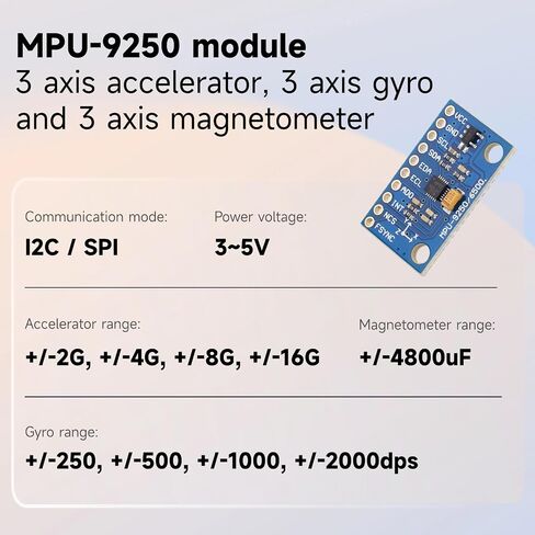 MPU9250 GY-9250 Acceleration Gyroscope Sensor, 9-Axis 16 Bit Nine-axis Acceleration Magnetic Sensor Module IIC/SPI for Arduino in Saudi Arabia