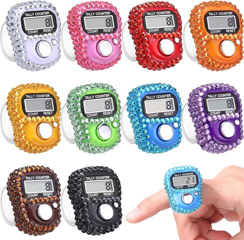 10 Pcs Electronic Finger Counter Rhinestones Hand Tally Clicker Counter Bulk Resettable for Counting Golf Goods Lap Knitting Accessories in Saudi Arabia