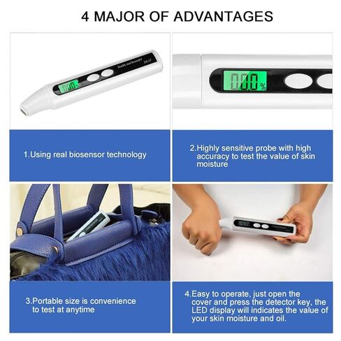 Sonew Digital Digital Skin Dector محلل محتوى زيت الوجه المحمول LCD عرض جهاز اختبار العناية بالوجه (أبيض) in Saudi Arabia