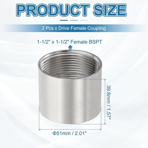 PATIKIL 304 Stainless Steel Pipe Coupling 1-1/2" x 1-1/2" Female BSPT Thread Straight Coupling Connectors Adapter Cast Pipe Fitting for Pump Accessories, Silver in Saudi Arabia