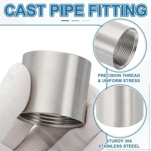PATIKIL 304 Stainless Steel Pipe Coupling 1-1/2" x 1-1/2" Female BSPT Thread Straight Coupling Connectors Adapter Cast Pipe Fitting for Pump Accessories, Silver in Saudi Arabia