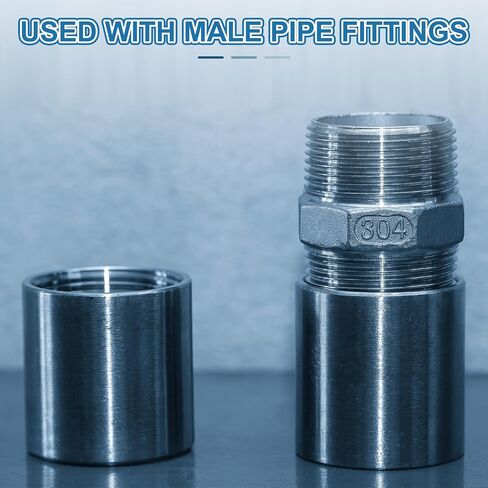 PATIKIL 304 Stainless Steel Pipe Coupling 1-1/2" x 1-1/2" Female BSPT Thread Straight Coupling Connectors Adapter Cast Pipe Fitting for Pump Accessories, Silver in Saudi Arabia