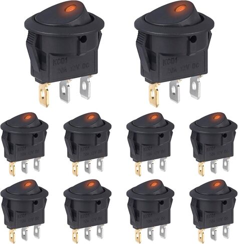 Round Lighted Rocker Switch 12V 20A DC Yellow Led Light Circle Rocker Switches On Off 3 Pin Small Round Square Toggle Switch for Car Boat (Pack of 10pcs) in Saudi Arabia