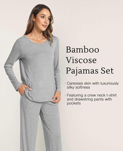 Bamboo Viscose Womens Pajamas Set Long Sleeve Crew Neck Sleep Set in Saudi Arabia