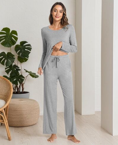 Bamboo Viscose Womens Pajamas Set Long Sleeve Crew Neck Sleep Set in Saudi Arabia