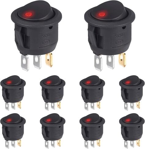 Lighted Round Rocker Switch 250V 6A 125V 10A AC Blue LED Light Circle Rocker Switches On Off 3 Pin KCD1 Round Toggle Switch for Car Truck (Pack of 10pcs) in Kuwait