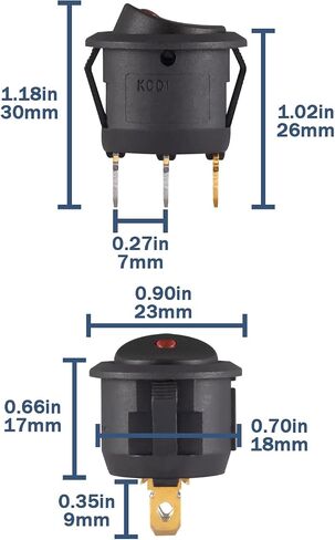 Lighted Round Rocker Switch 250V 6A 125V 10A AC Blue LED Light Circle Rocker Switches On Off 3 Pin KCD1 Round Toggle Switch for Car Truck (Pack of 10pcs) in Kuwait