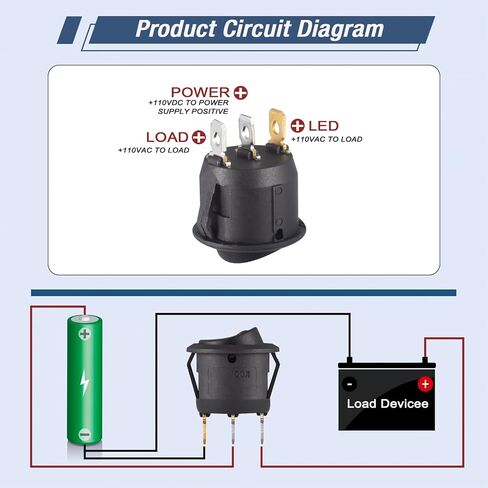 Lighted Round Rocker Switch 250V 6A 125V 10A AC Blue LED Light Circle Rocker Switches On Off 3 Pin KCD1 Round Toggle Switch for Car Truck (Pack of 10pcs) in Kuwait