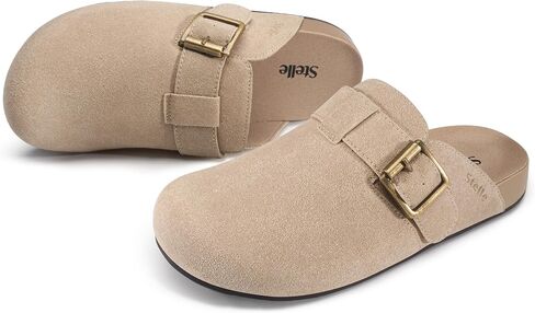 Stelle Women's Suede Clogs Leather Mens Mules Cork Footbed Sandals Arch Support Potato Shoes Slip on Comfort Non-Slip in Saudi Arabia