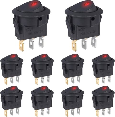 Round Lighted Rocker Switch 12V 20A DC Yellow Led Light Circle Rocker Switches On Off 3 Pin Small Round Square Toggle Switch for Car Boat (Pack of 10pcs) in Saudi Arabia
