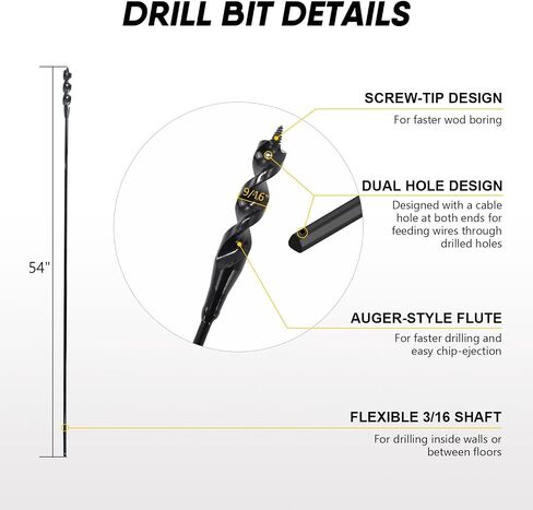 HUAALIUCHE 36-Inch High-Speed Steel Drill Bit - 1/2" Cutting Head & 3/16" Shank for Precision Deep Drilling in Iron Nails, Wood, and Composites in Saudi Arabia