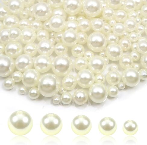 حبات لؤلؤة 200pcs لتصنيع المجوهرات من 4 مم إلى 12 مم من الخرزات الحرف ذات اللؤلؤ الأبيض الفضفاضة مع ثقوب لزوارق الحرف اليدوية DIY in Kuwait