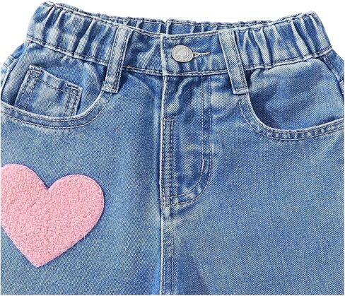 SOLY HUX Toddler Girl's Cute Heart Embroidery Jeans High Elastic Waist Wide Leg Denim Pants in Saudi Arabia